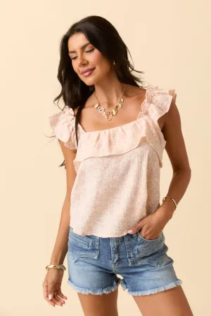 Mary Pink Ditsy Floral Printed Gauze Woven Tank Royal Mode