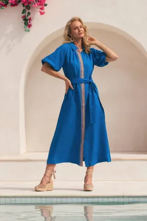 Matilda Linen Collared Dress in Mediterranean Sophisticated Look