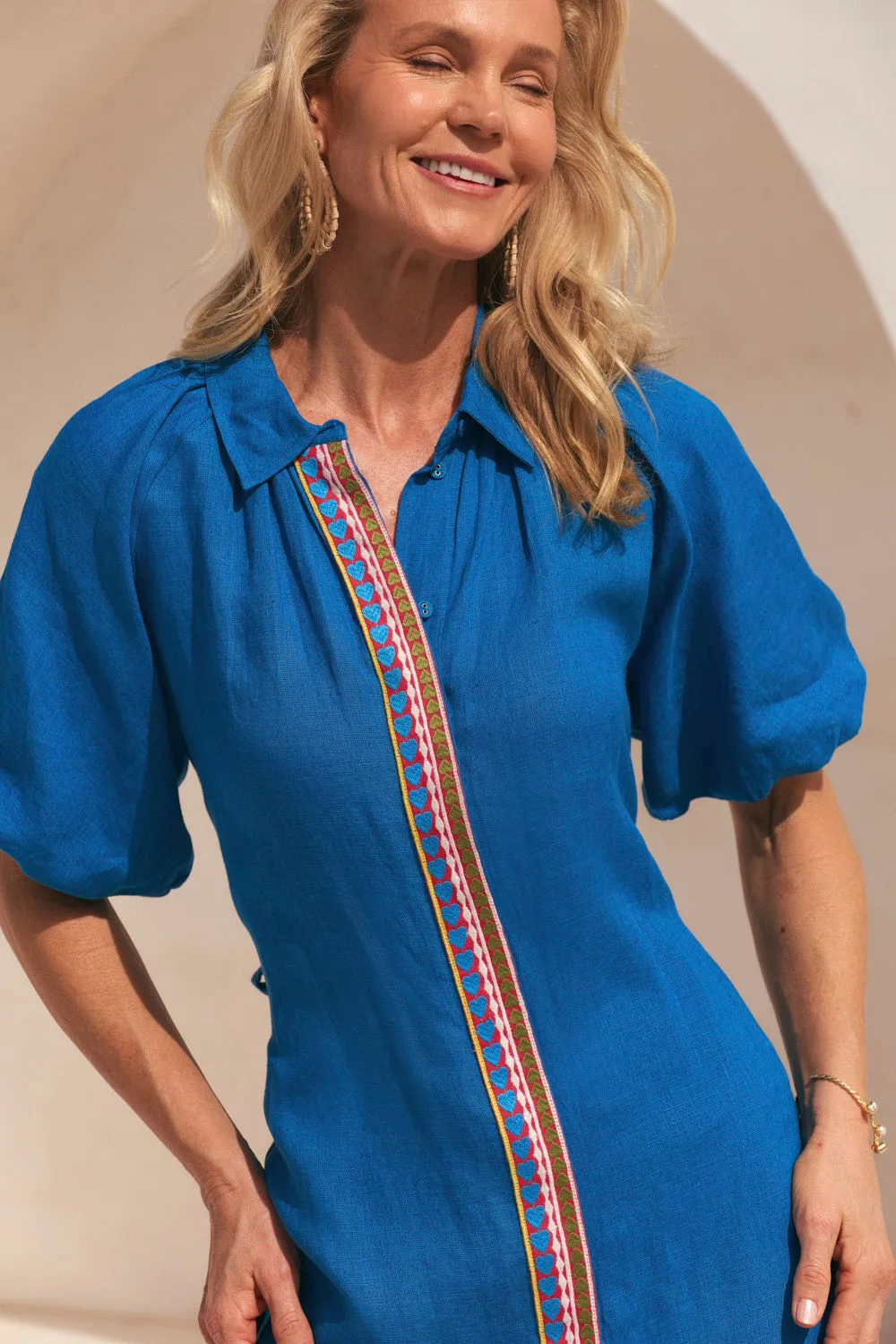 Matilda Linen Collared Dress in Mediterranean Evening Look Special-Occasion