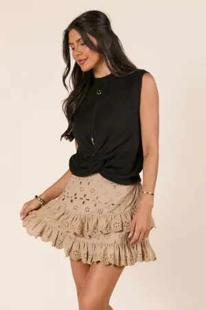 Natalie Sleeveless Black Knot Front Sweater Tank Scandi Clean Cozy Fashion