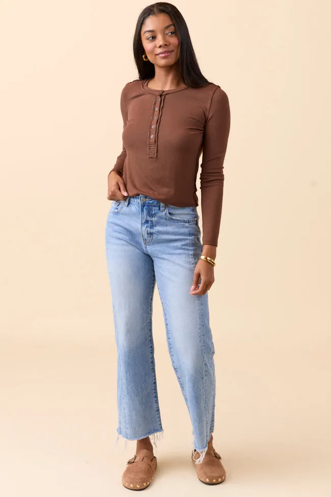 McClaine Chocolate Long Sleeve Henley Pearl Tone
