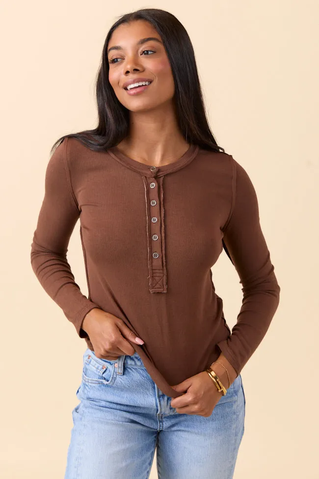McClaine Chocolate Long Sleeve Henley FadeResistant Dye QuickDryMaterial
