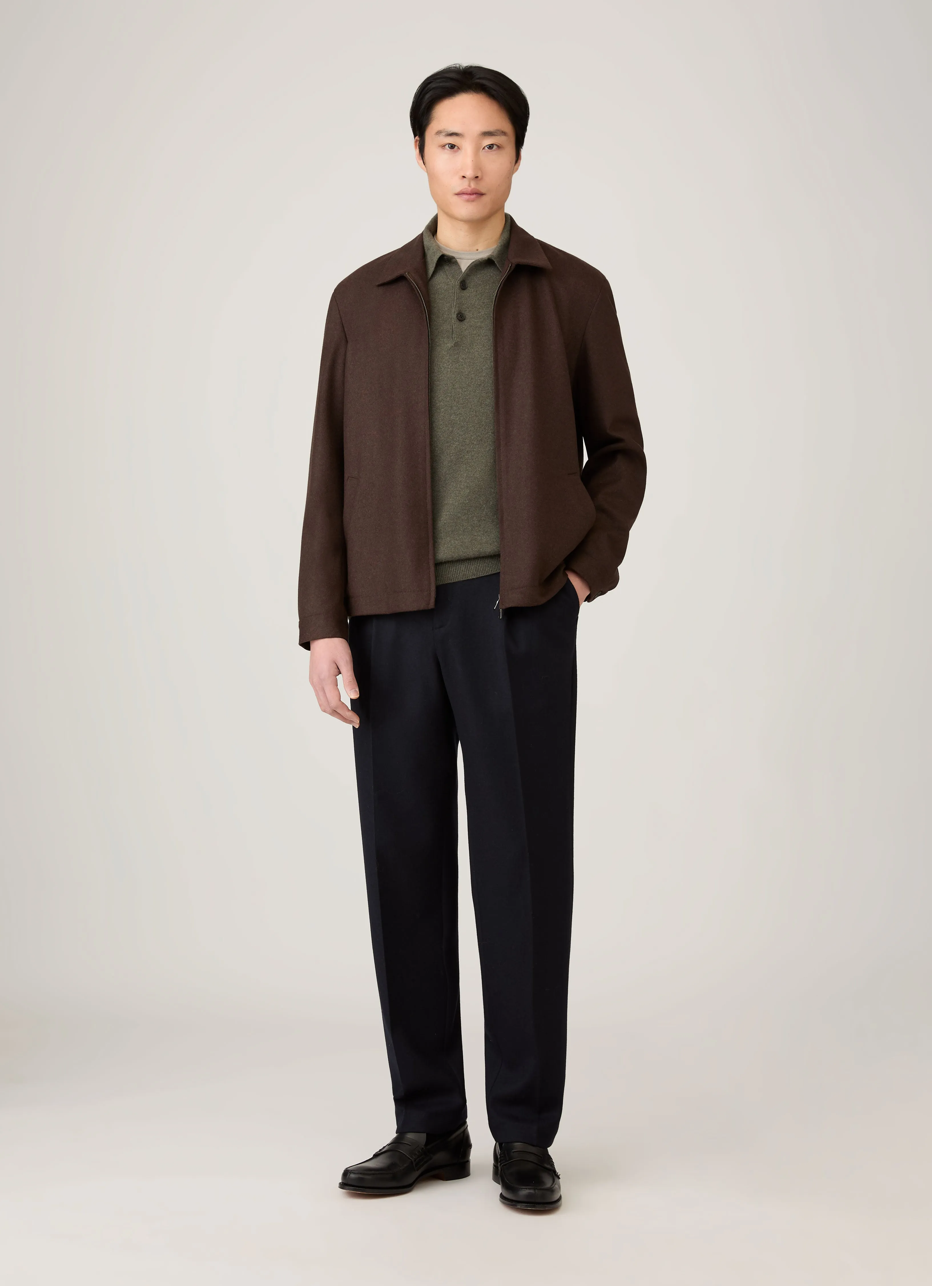 Men's Cashmere Polo Shirt in Khaki Cozy Feeling Scoop neck