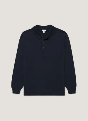 Ribbed Collar Design Men's Cashmere Polo Shirt in Navy