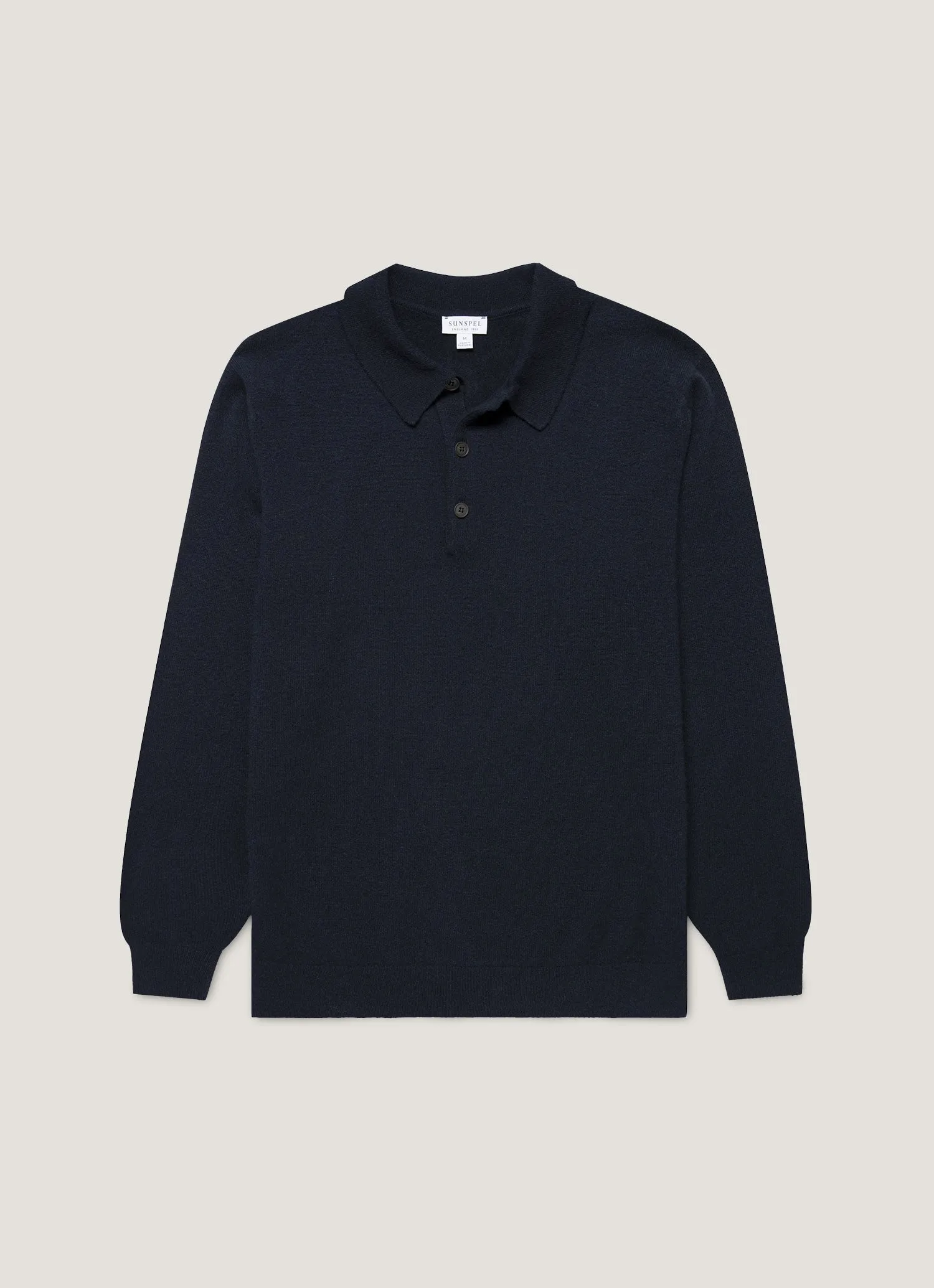 Ribbed Collar Design Men's Cashmere Polo Shirt in Navy