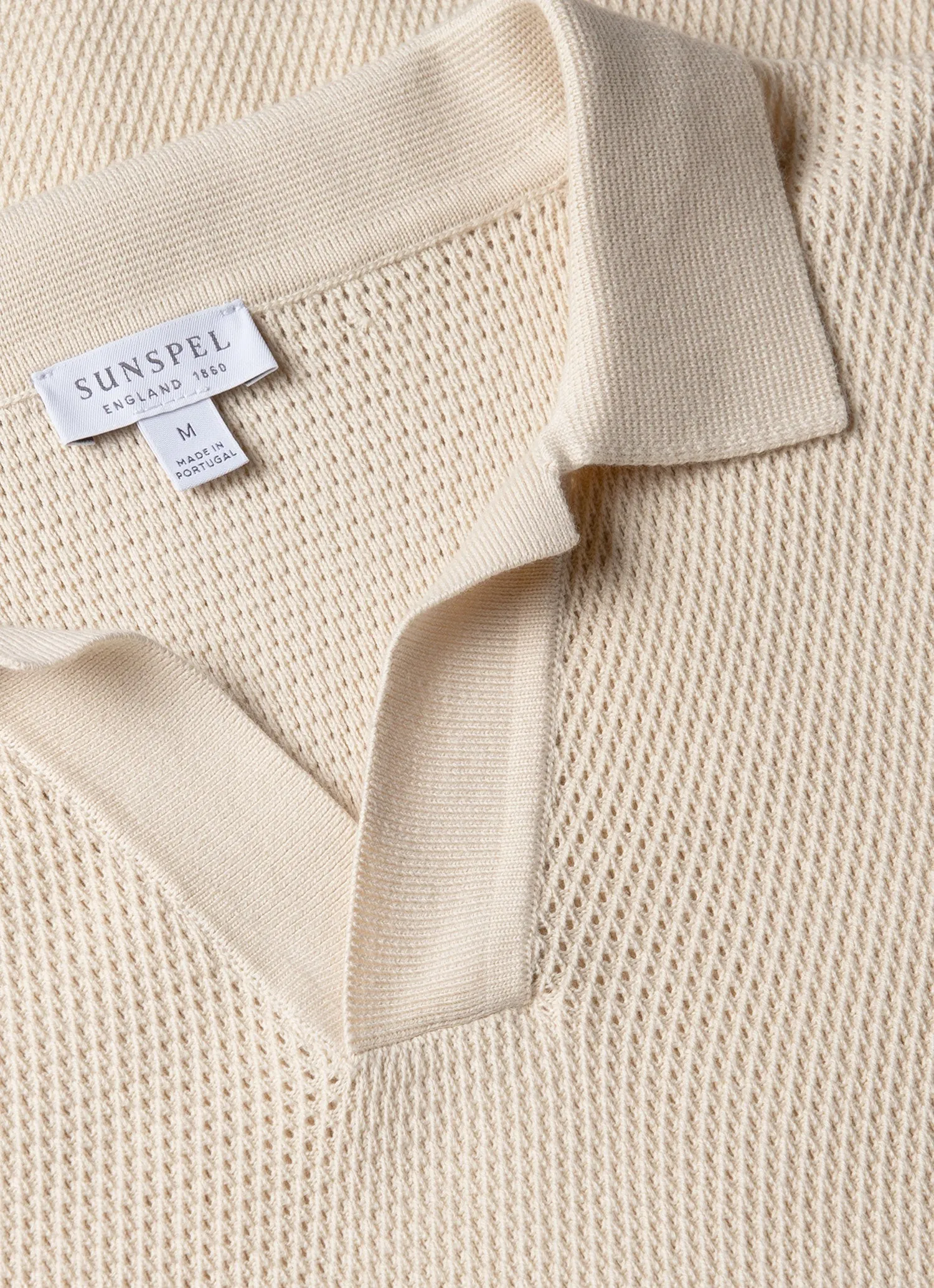 Cotton Blend Classic Style Trend Men's Compact Mesh Knit Polo Shirt in Ecru