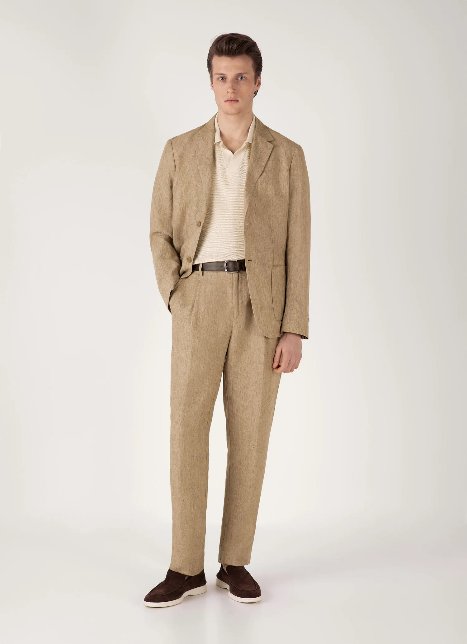 Men's Compact Mesh Knit Polo Shirt in Ecru Basic Wear Oversized Cut