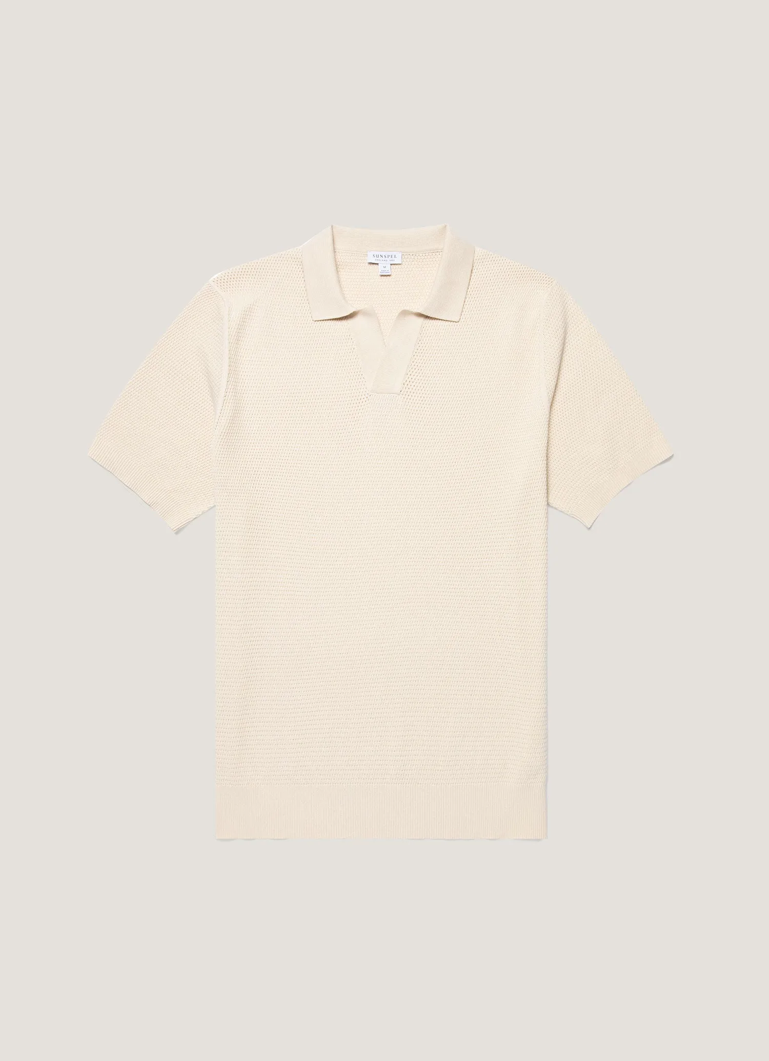 Men's Compact Mesh Knit Polo Shirt in Ecru Versatile Top