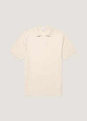 Men's Compact Mesh Knit Polo Shirt in Ecru Versatile Top