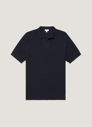 Comfy Wear Fit Men's Compact Mesh Knit Polo Shirt in Navy