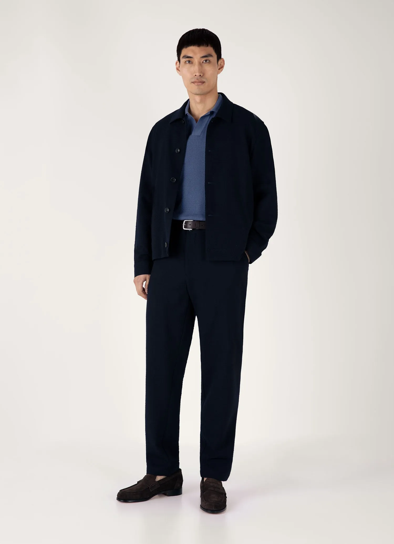 Men's Compact Mesh Knit Polo Shirt in Soft Denim Lightweight Wear