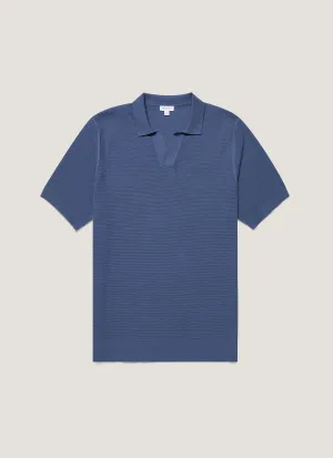 Trendy Design Men's Compact Mesh Knit Polo Shirt in Soft Denim