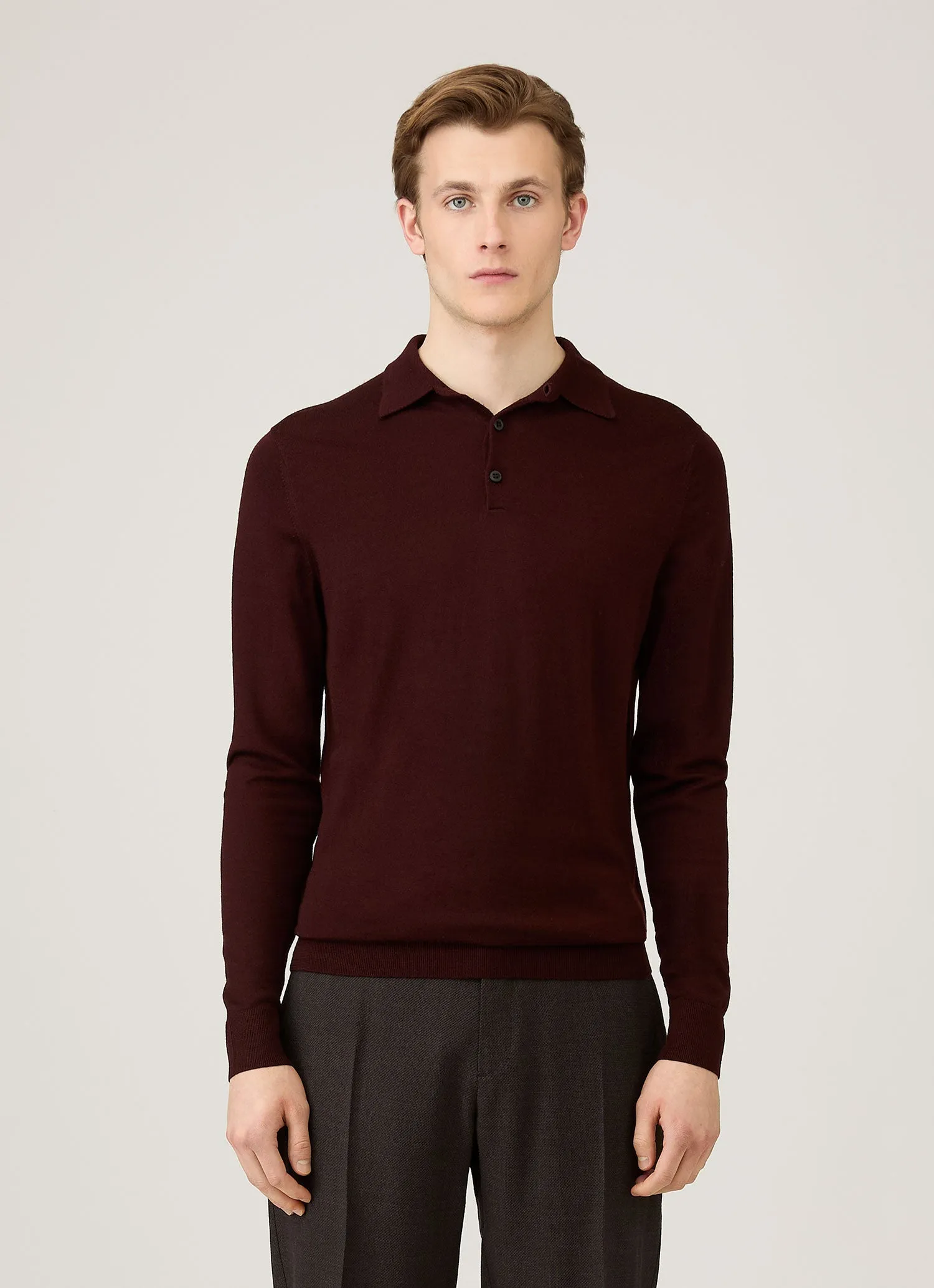 Adult sophistication Layering Fashion Men's Extra-Fine Merino Polo Shirt in Bakelite