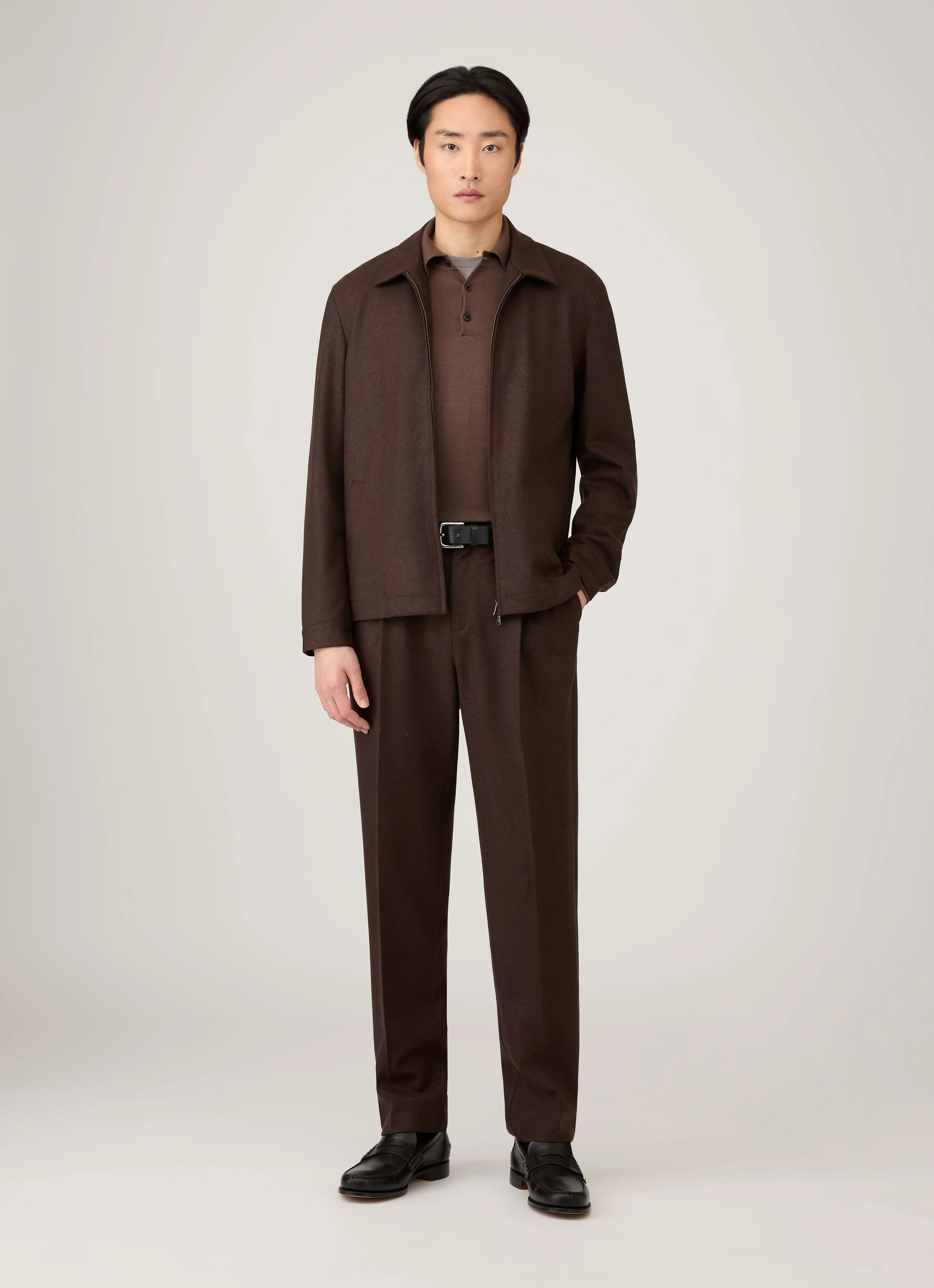 Men's Extra-Fine Merino Polo Shirt in Bark Light Flex Fit