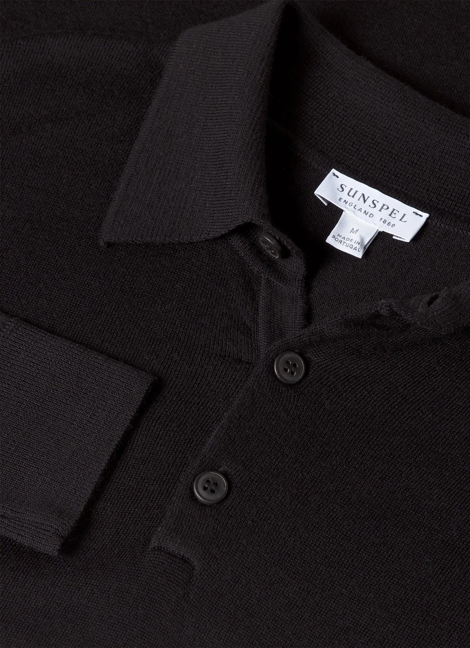 Men's Extra-Fine Merino Polo Shirt in Black Stretch Jersey Knit Relaxed Wearable