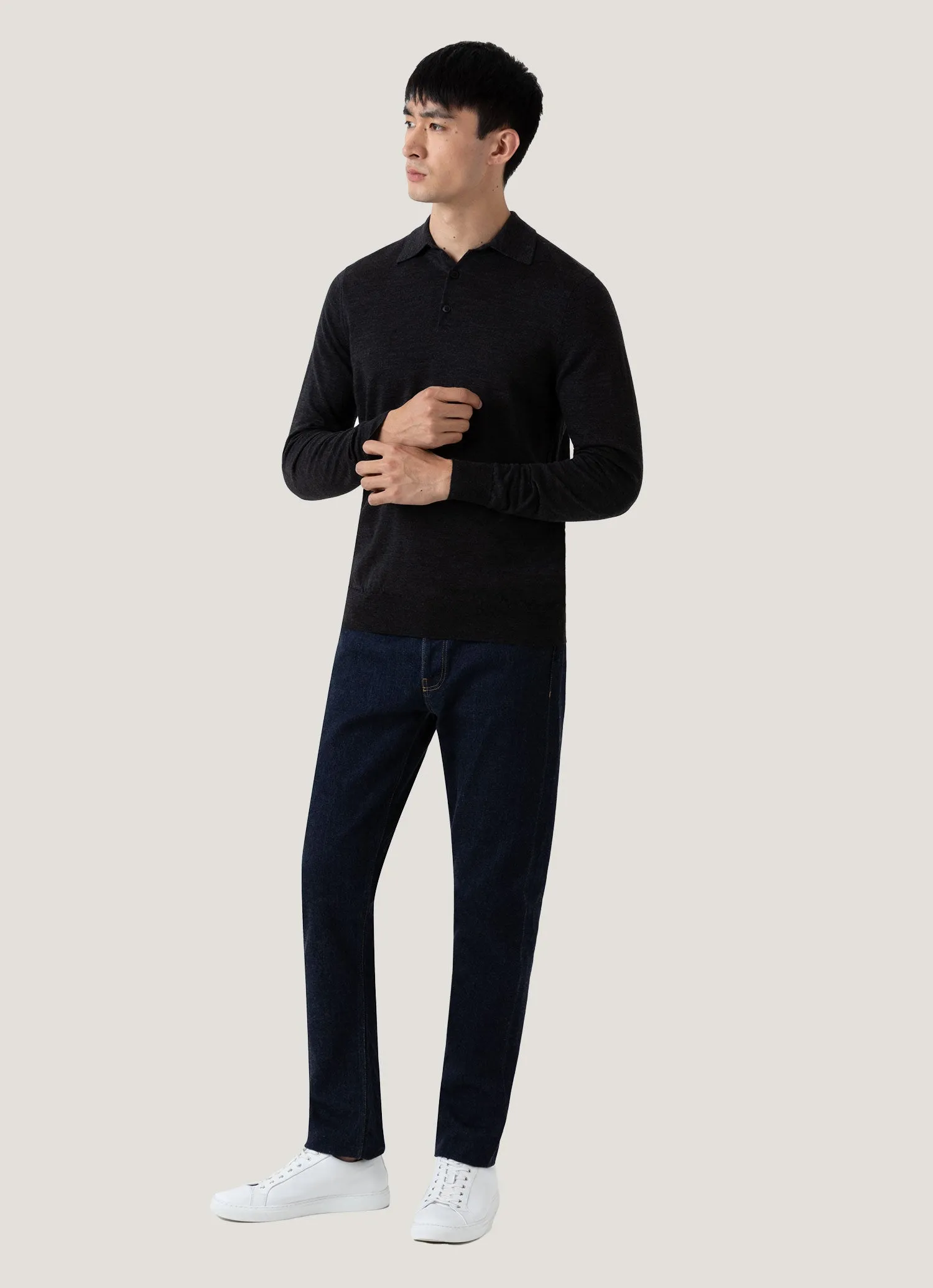 Men's Extra-Fine Merino Polo Shirt in Charcoal Melange Timeless Fashion
