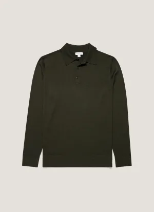 Men's Extra-Fine Merino Polo Shirt in Dark Green MinimalistDesign