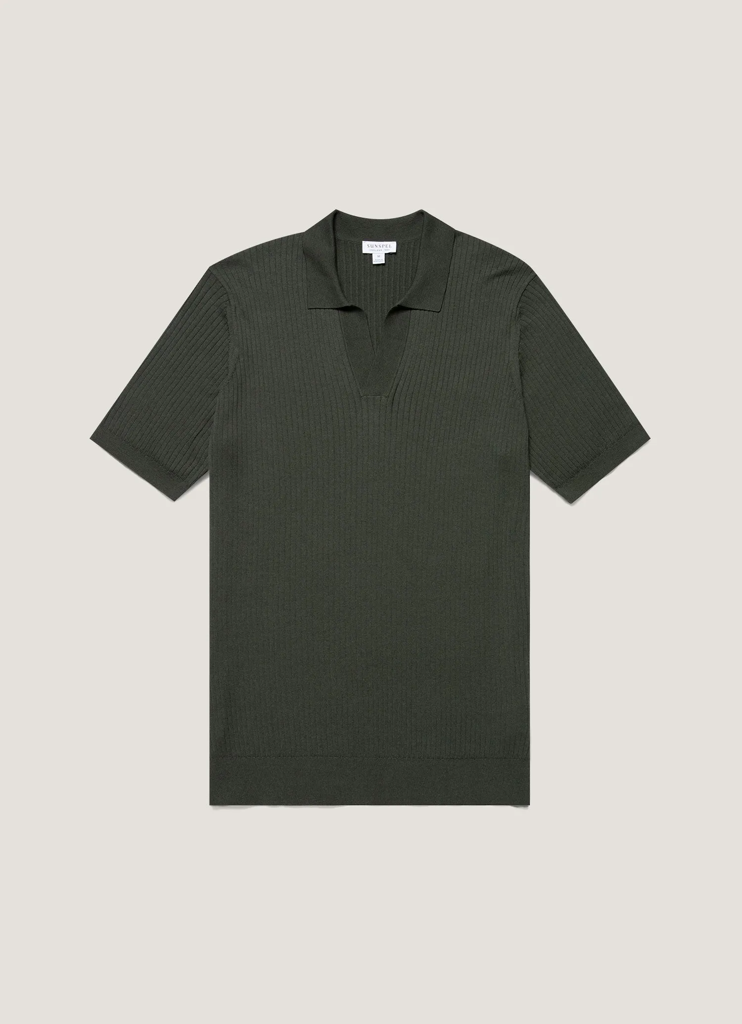 Men's Fine Rib Silk Cotton Polo Shirt in Dusk Green Eye-Catching