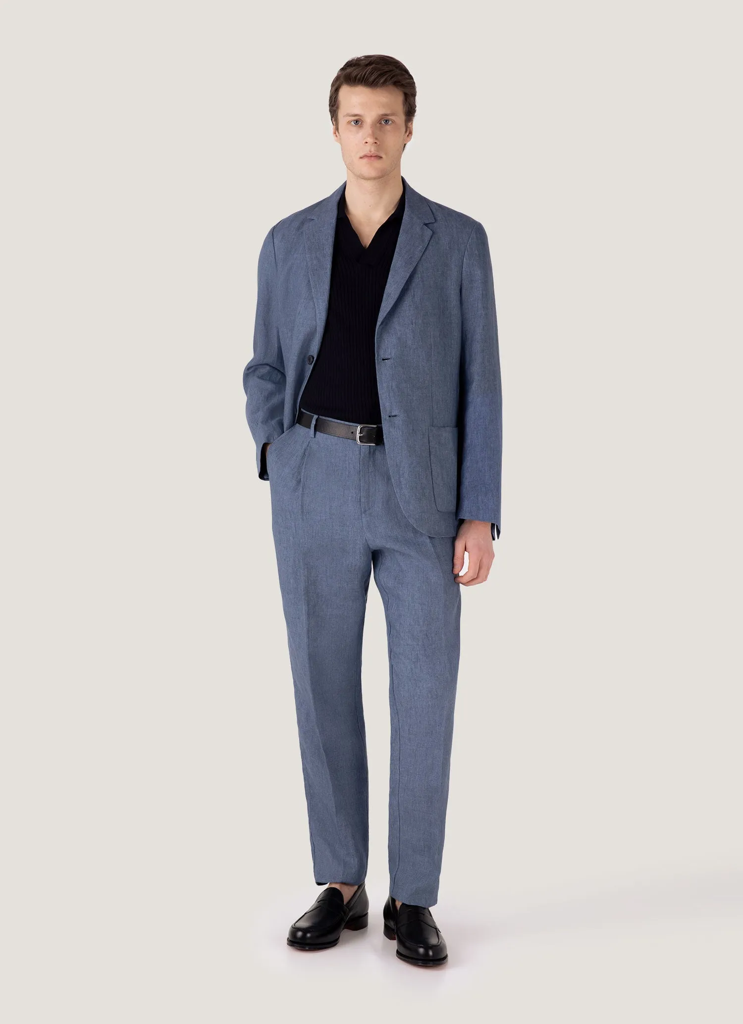 Men's Fine Rib Silk Cotton Polo Shirt in Navy Indoor Event Drop Shoulder Cut