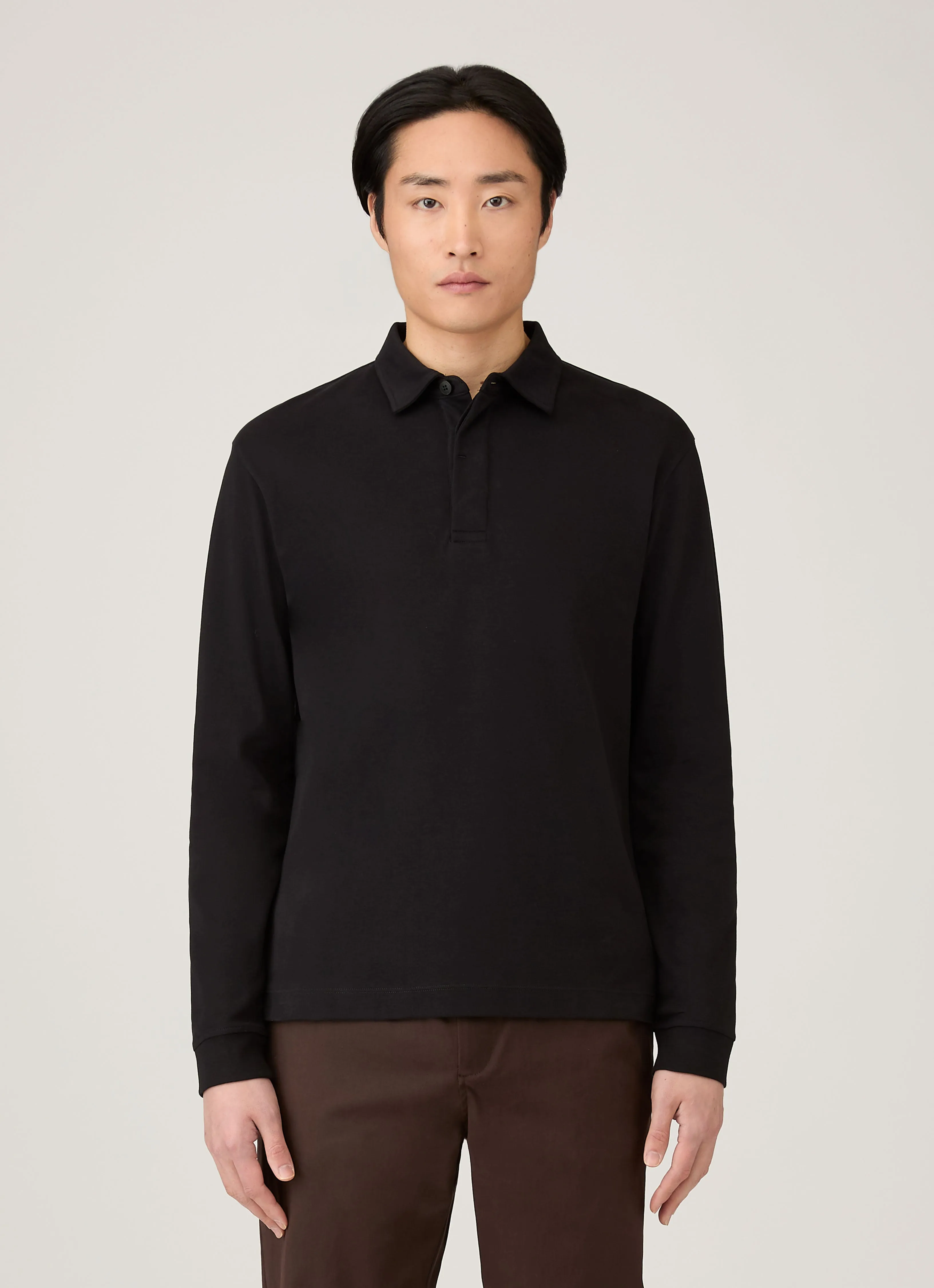 Travel Essential Men's Heavyweight Rugby Polo Shirt in Black