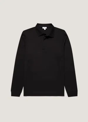 Men's Heavyweight Rugby Polo Shirt in Black Ethically Sourced Cotton Everyday Chic
