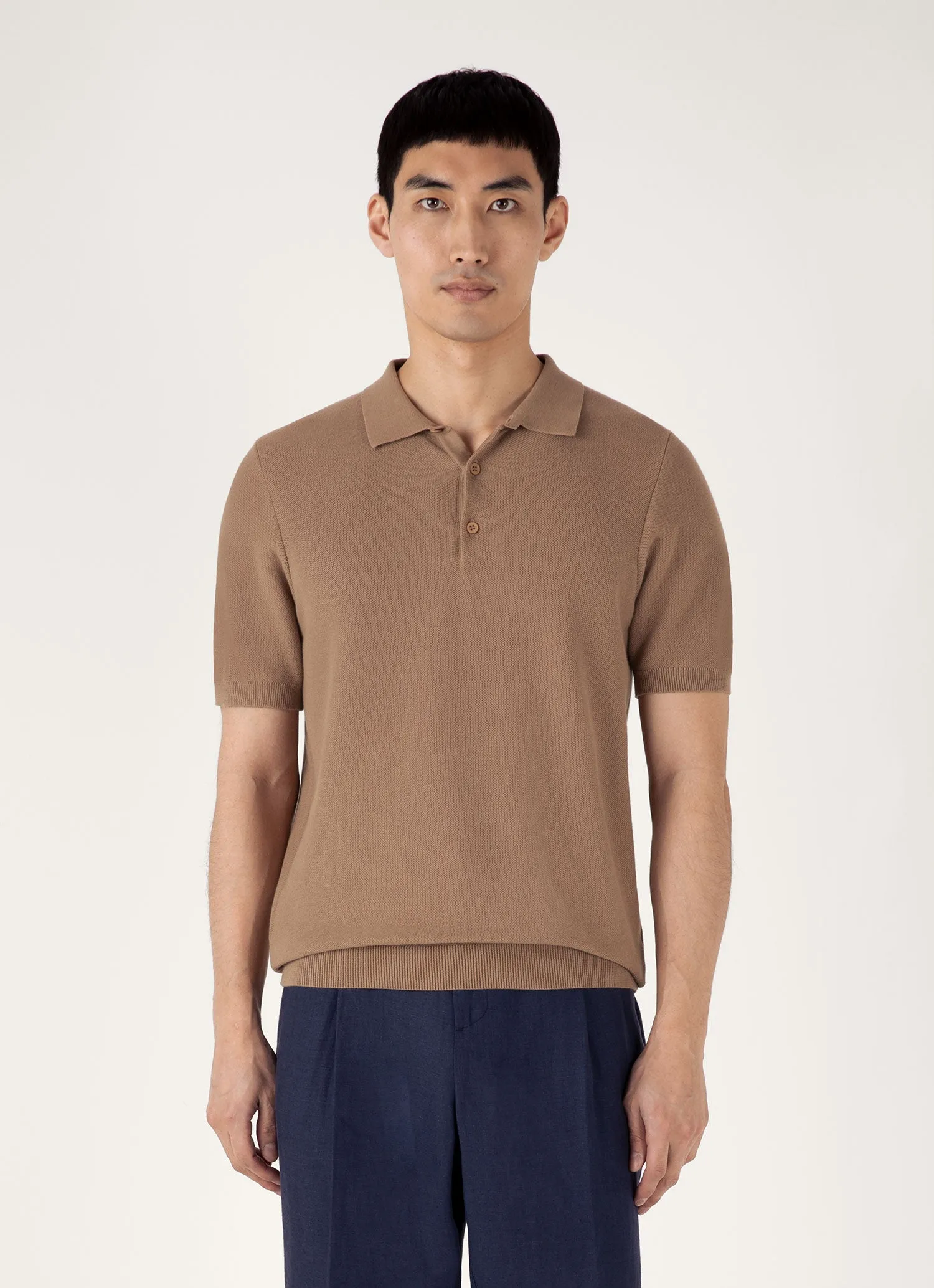 Men's Knit Polo Shirt in Dune Lightweight Feel Holiday Style Trend