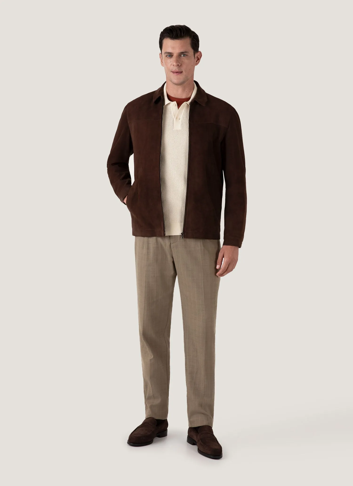 Non Iron Fabric Men's Linear Mesh Knit Polo Shirt in Ecru