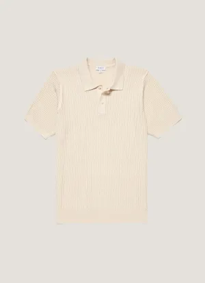 Men's Linear Mesh Knit Polo Shirt in Ecru Eco Certified Textile