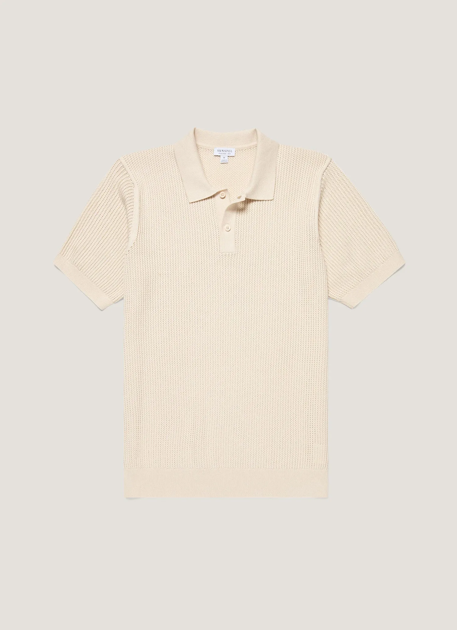 Men's Linear Mesh Knit Polo Shirt in Ecru Eco Certified Textile