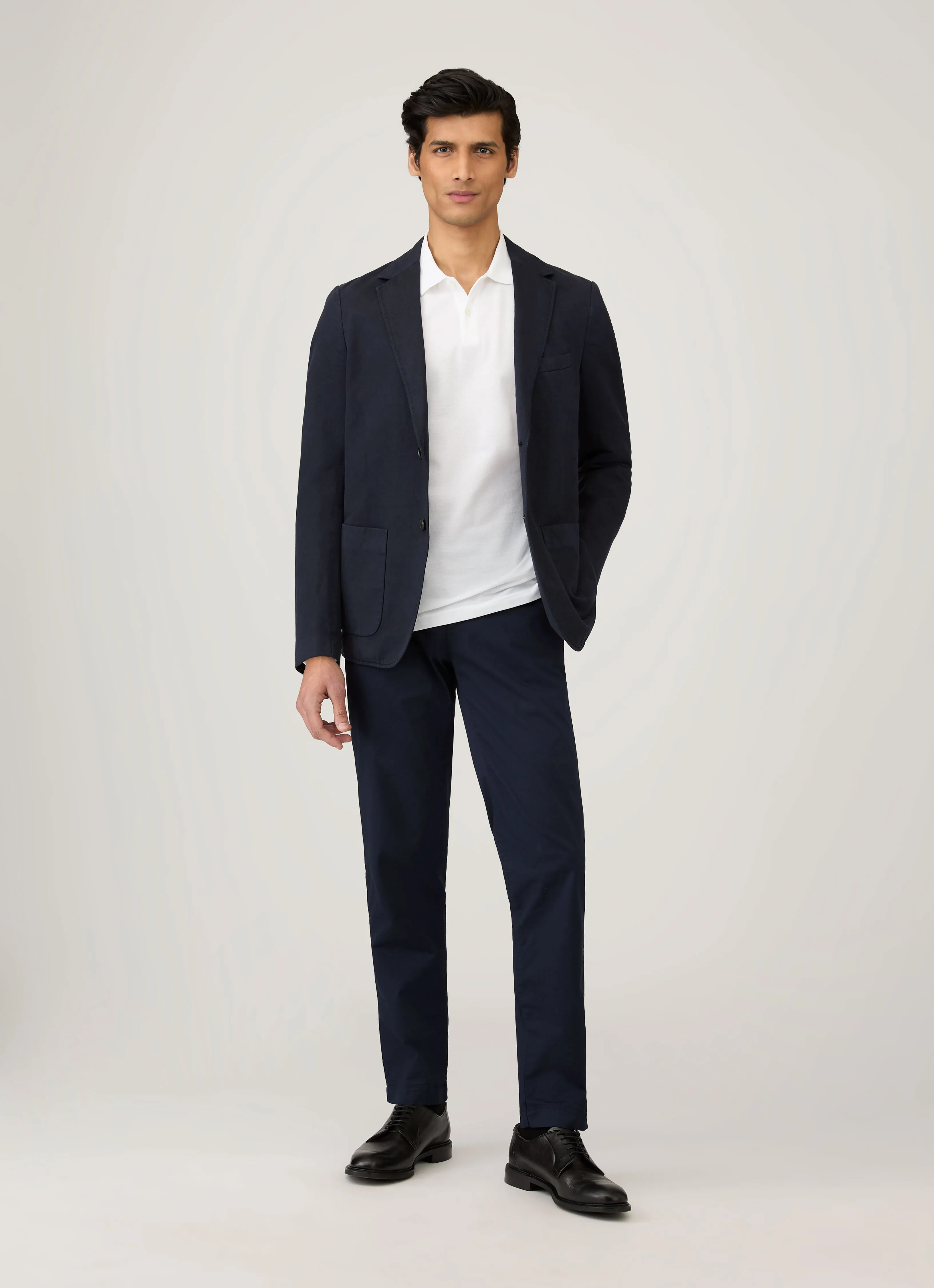 Men's Long Sleeve Piqu?? Polo Shirt in White Comfy Wear Fit