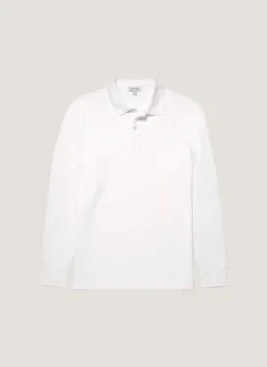 Men's Long Sleeve Piqu?? Polo Shirt in White Comfort Wear Fit cotton material