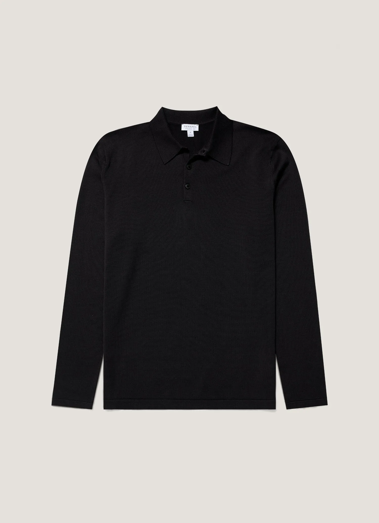 Leisure Casual Men's Long Sleeve Sea Island Cotton Knit Polo Shirt in Black