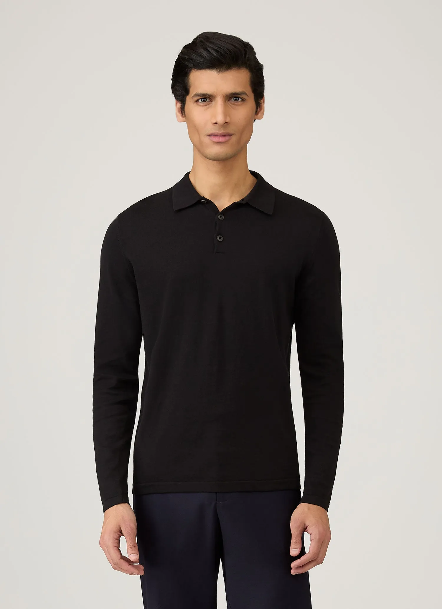 School spirit Men's Long Sleeve Sea Island Cotton Knit Polo Shirt in Black