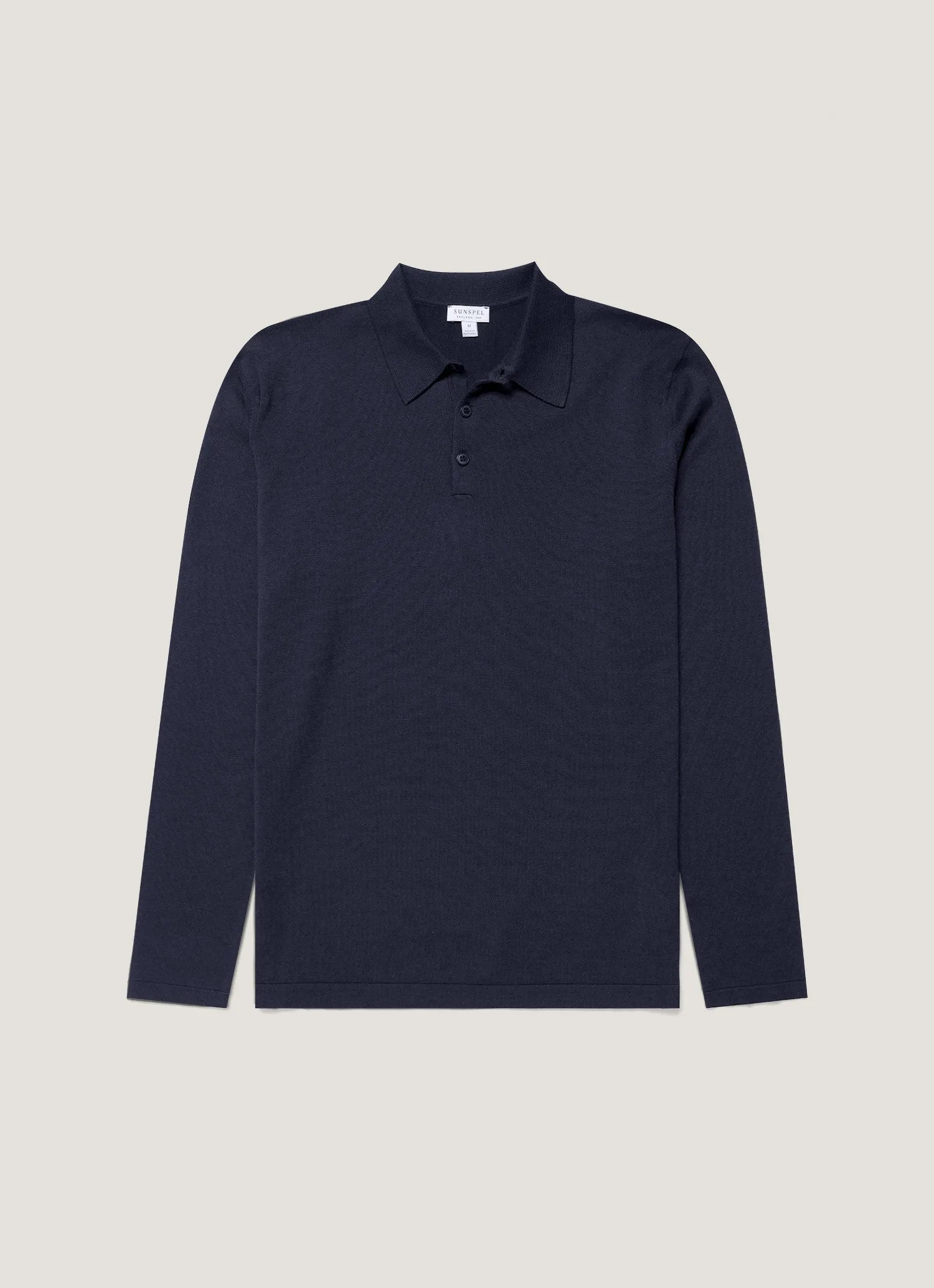 Wrinkle Resistant Texture Street Style Men's Long Sleeve Sea Island Cotton Knit Polo Shirt in Light Navy