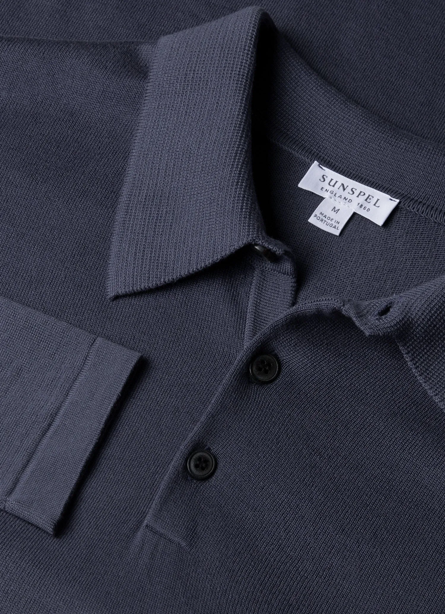 Tubular Knit Structure Adjustable Hem Men's Long Sleeve Sea Island Cotton Knit Polo Shirt in Slate Blue