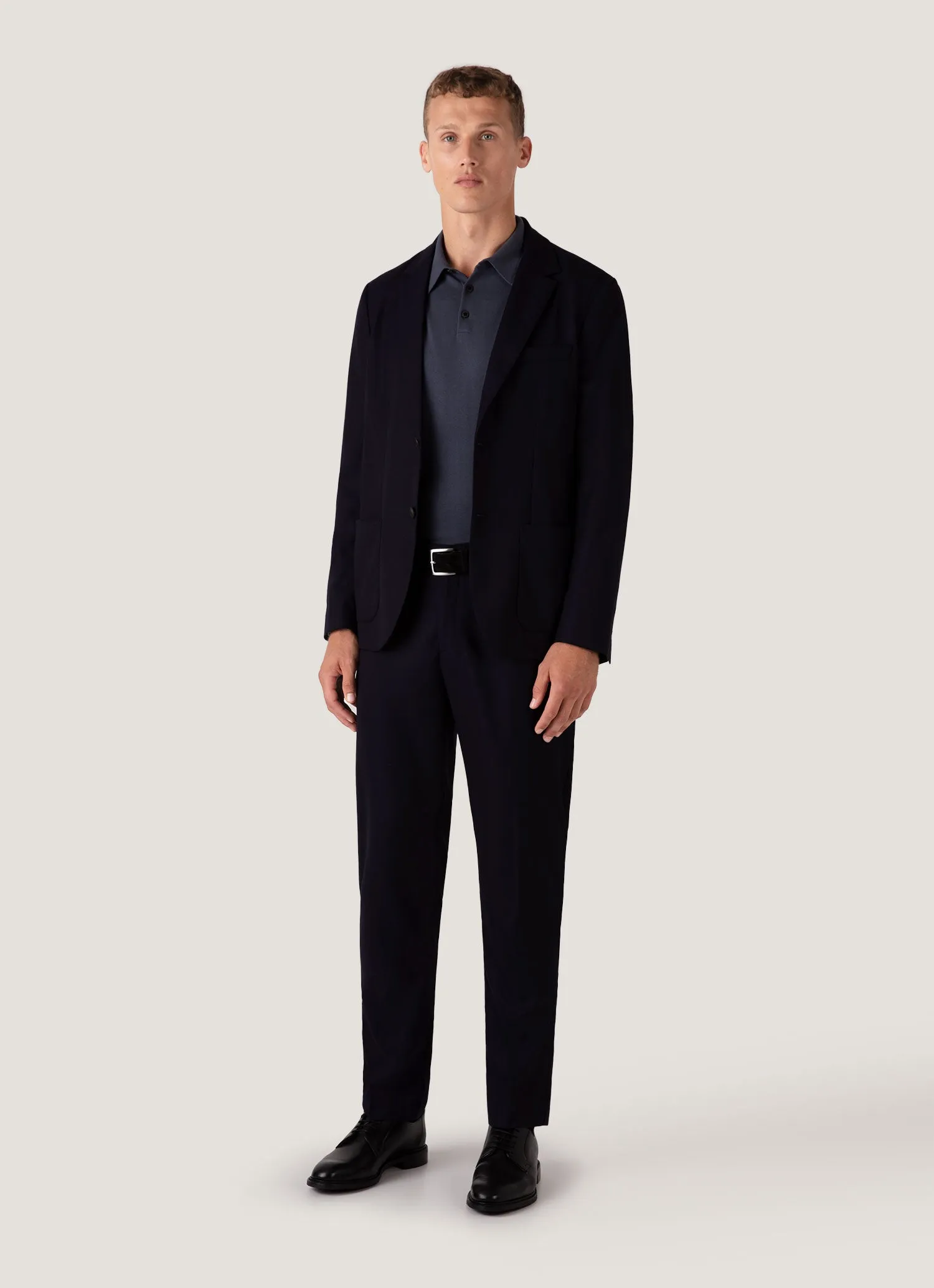 Men's Long Sleeve Sea Island Cotton Knit Polo Shirt in Slate Blue Timeless Look Wear