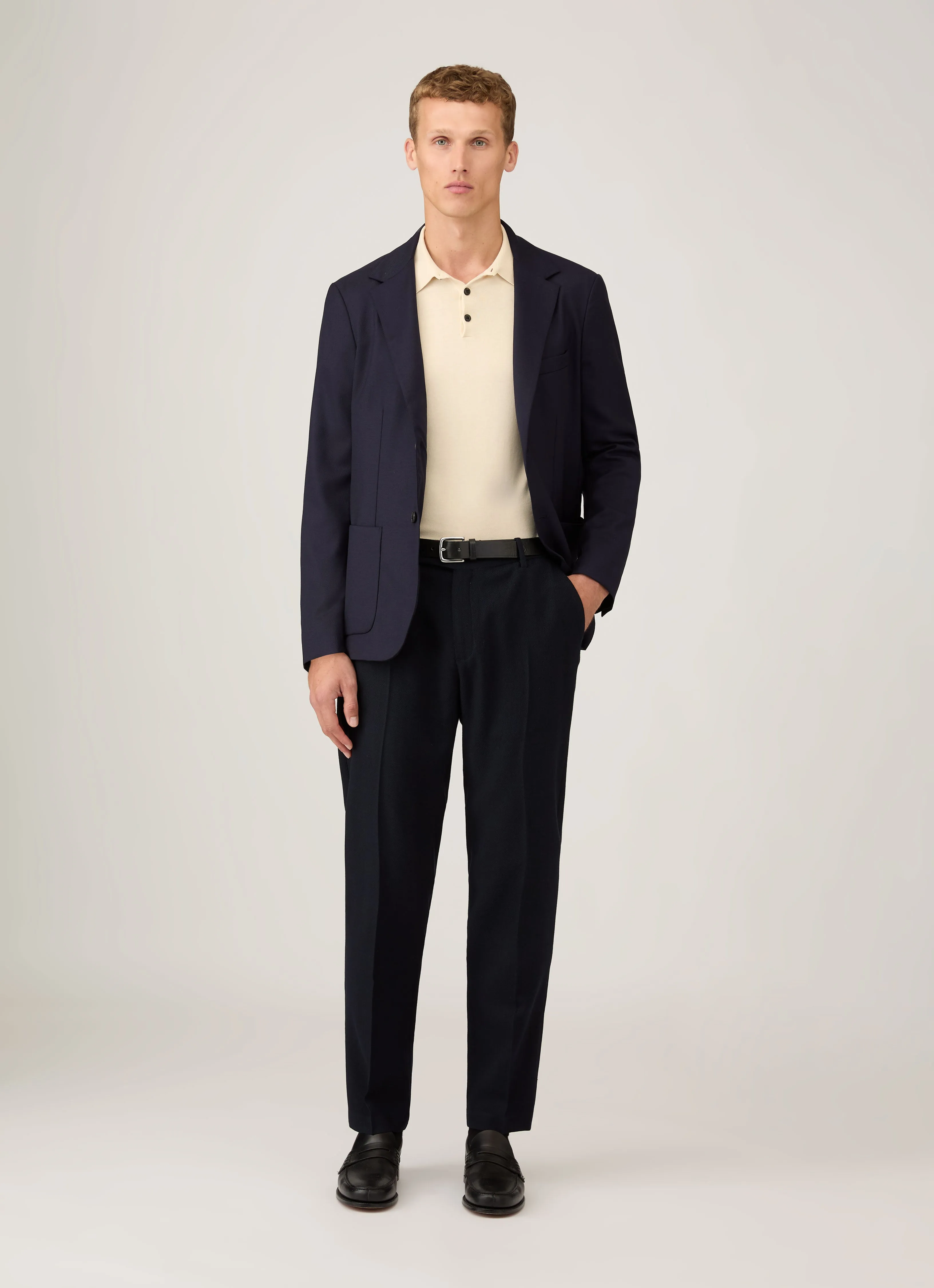 Men's Long Sleeve Sea Island Cotton Knit Polo Shirt in Undyed Oversized Cut