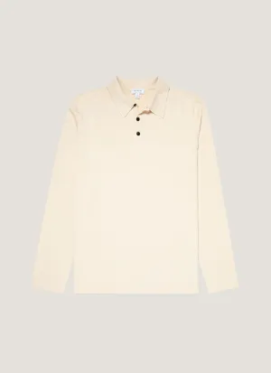 Men's Long Sleeve Sea Island Cotton Knit Polo Shirt in Undyed Trendy Design