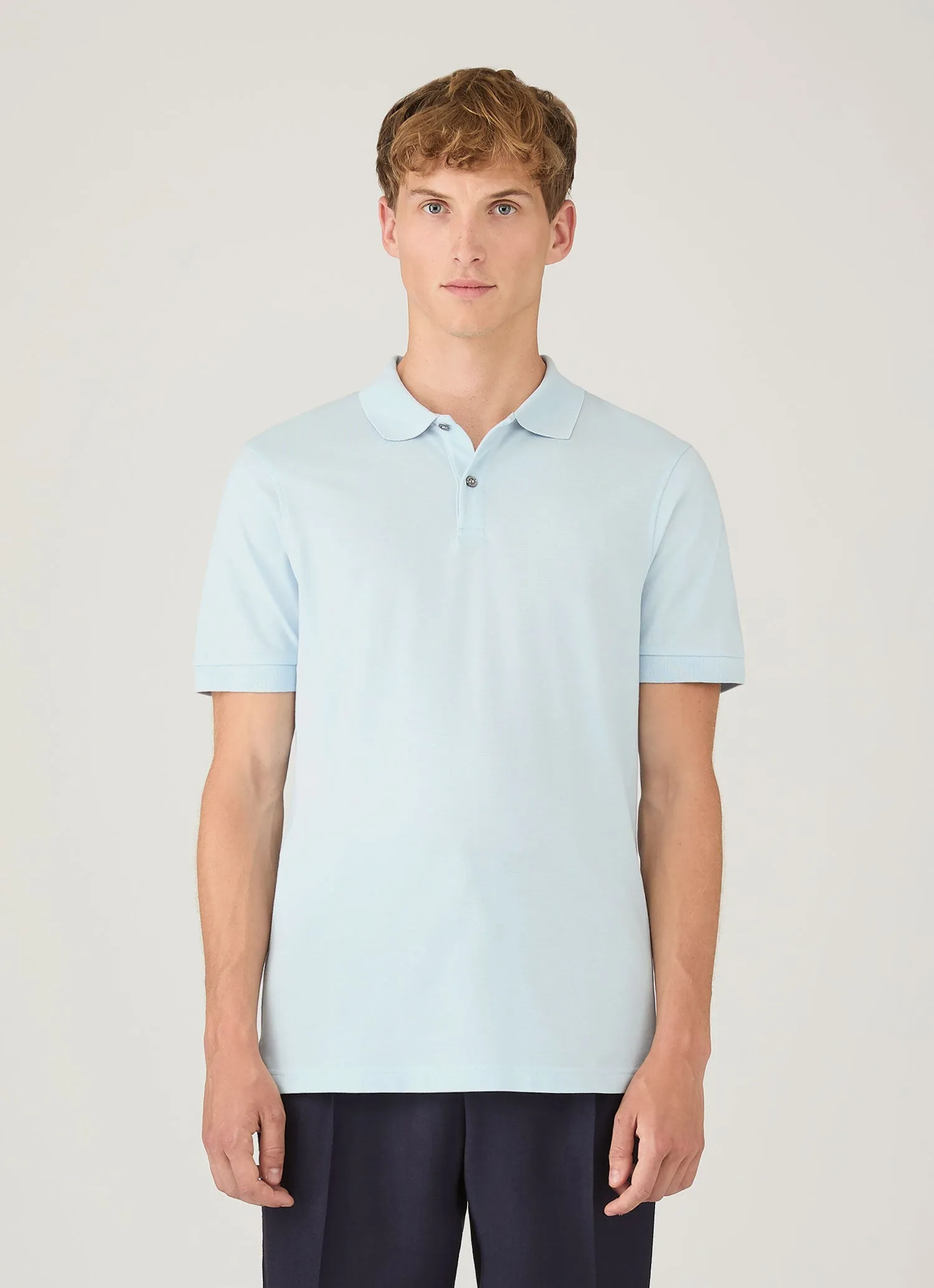 Men's Piqu?? Polo Shirt in Frost Blue Flatlock stitching Seasonal Trend