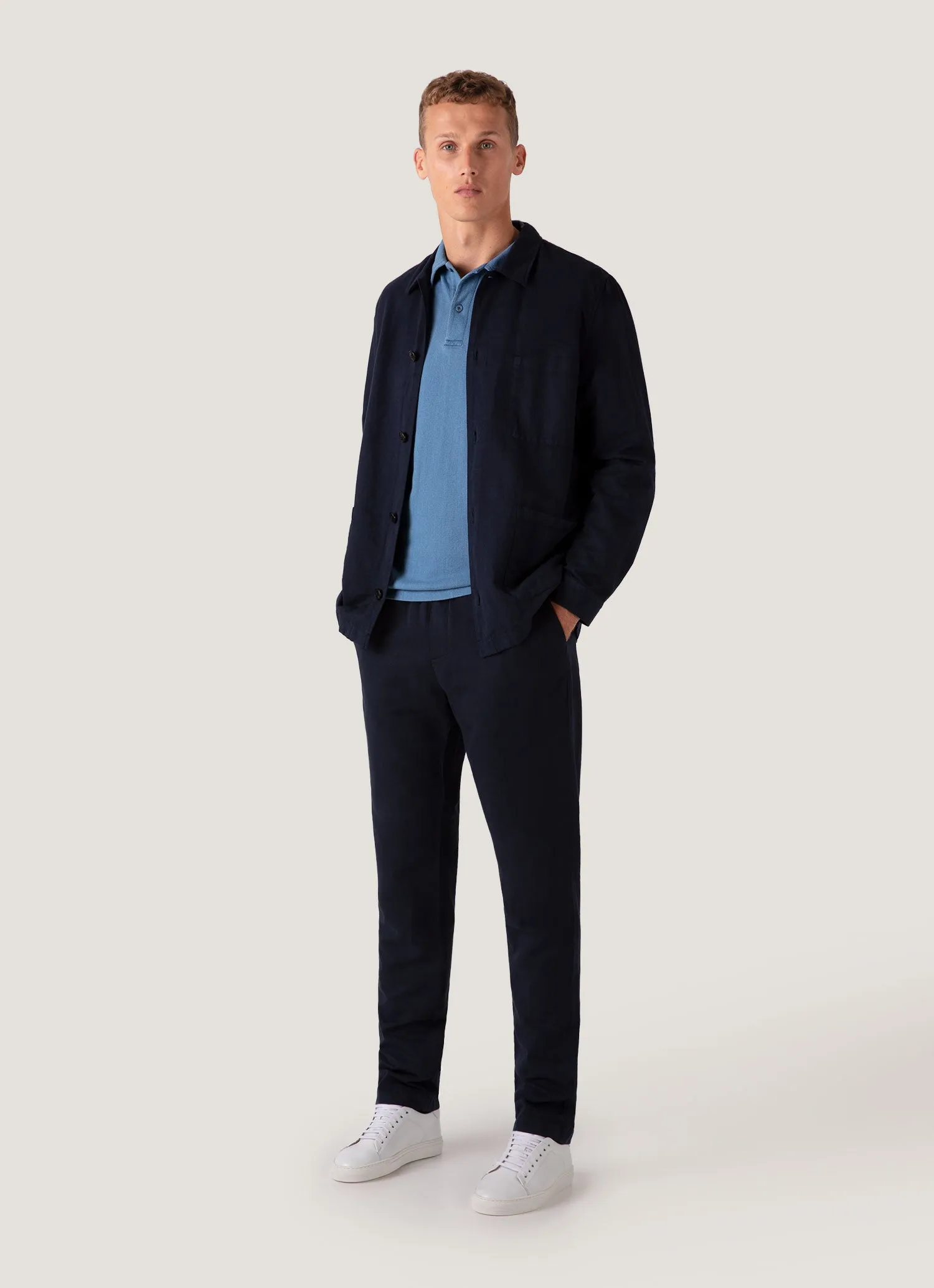 Minimalist Wear Men's Riviera Polo Shirt in Mid Indigo Wash