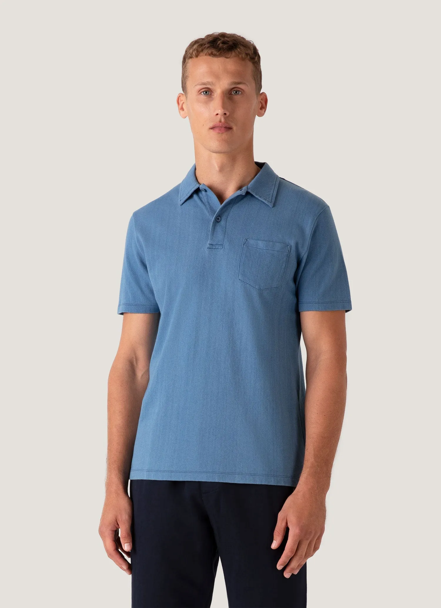 Men's Riviera Polo Shirt in Mid Indigo Wash Weekend Style Customizable