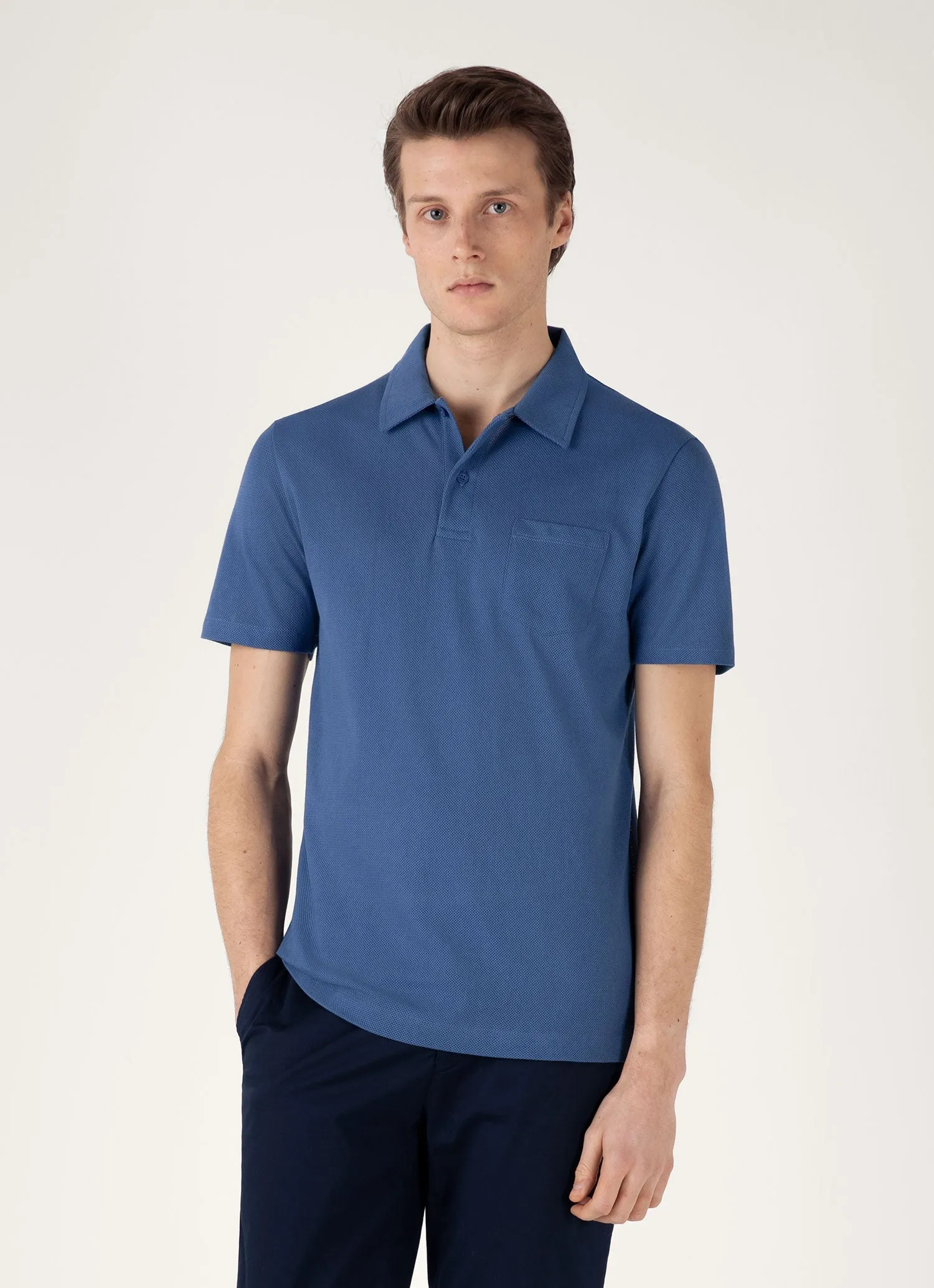 Casual and cool Temperature Regulating Fabric Men's Riviera Polo Shirt in Soft Denim