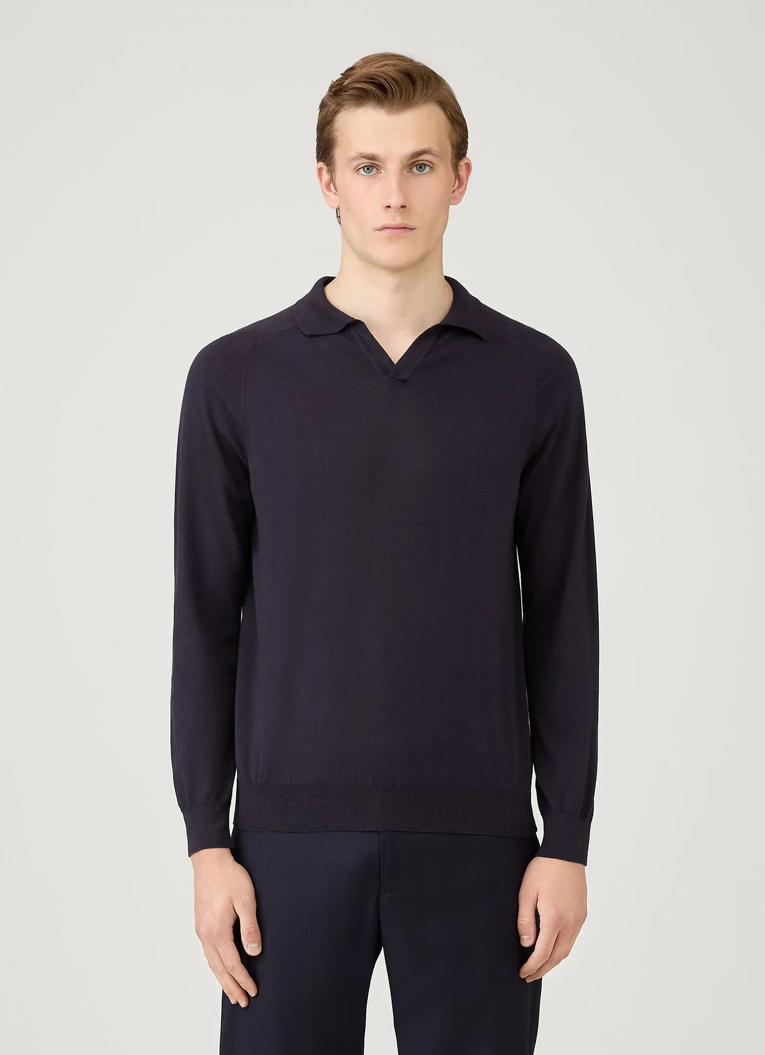 Everyday Fashion High Density Knit Men's Sea Island Cashmere Polo Shirt in Midnight Navy
