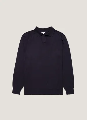 Men's Sea Island Cashmere Polo Shirt in Midnight Navy Elegant Detail Layer Ready