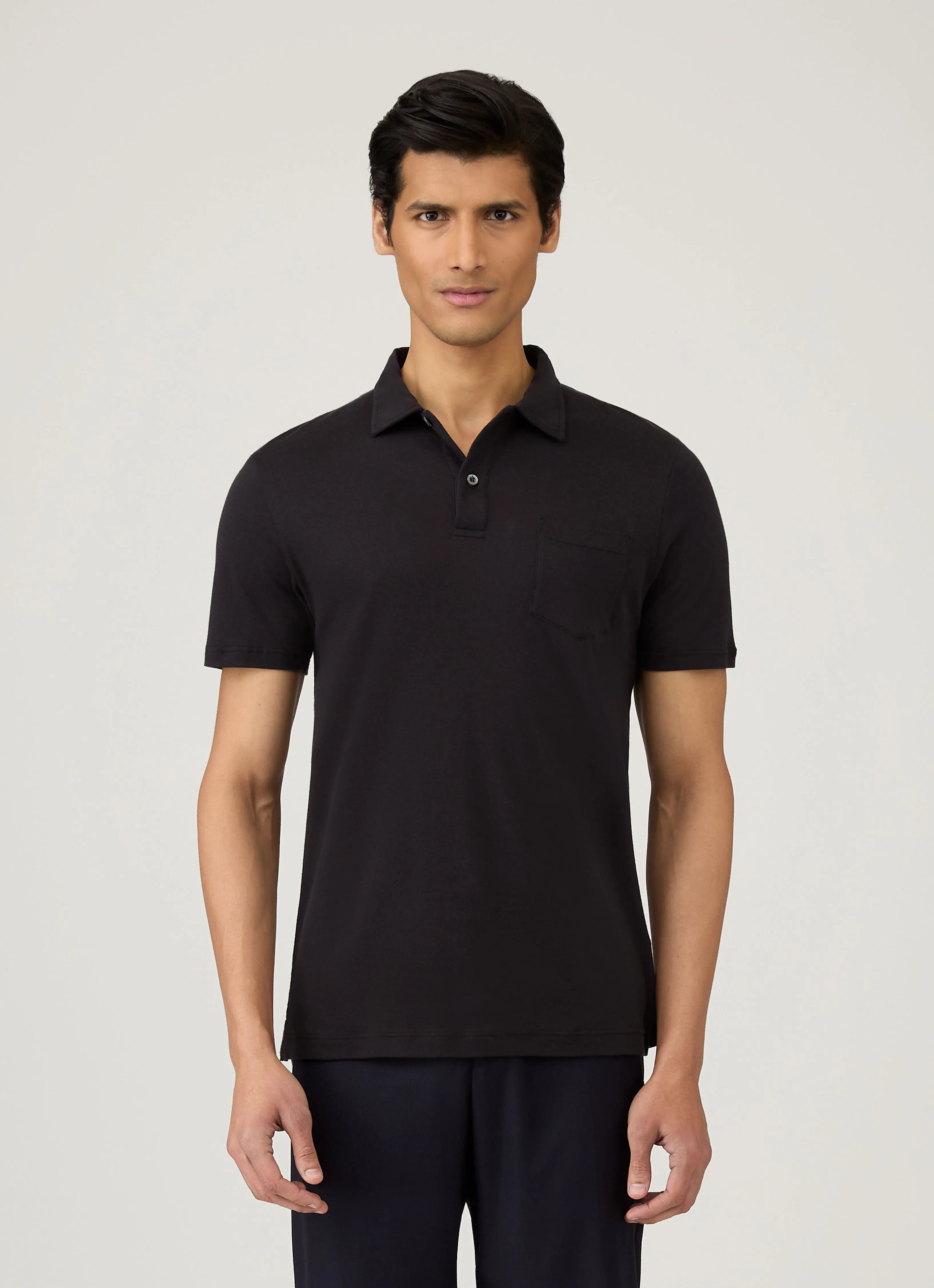 Men's Sea Island Cotton Jersey Polo Shirt in Black Casual Performance