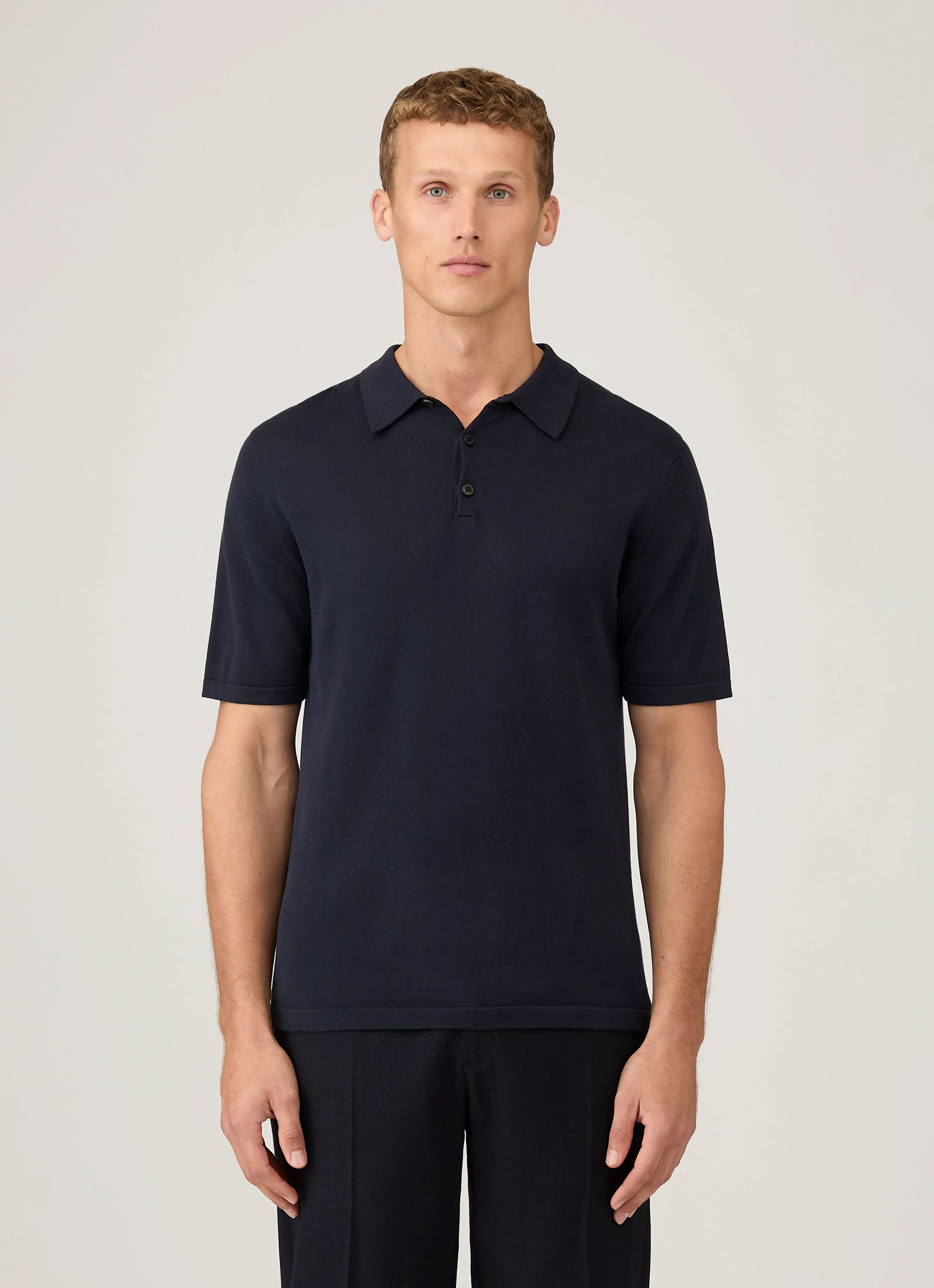 Men's Sea Island Cotton Knit Polo Shirt in Light Navy Street Casual Look