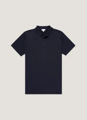 Men's Sea Island Cotton Knit Polo Shirt in Light Navy Holiday Outfit Style