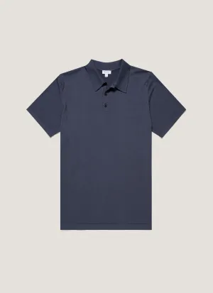 Men's Sea Island Cotton Knit Polo Shirt in Slate Blue Relaxed and Comfy