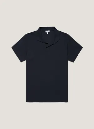 Men's Textured Jersey Polo Shirt in Midnight Navy Stretch Comfort