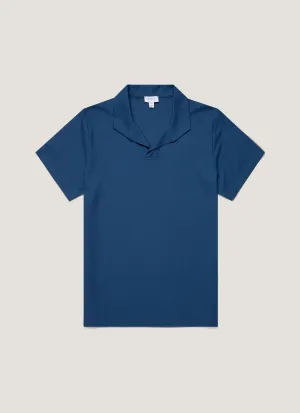 Cozy Flex Cozy And Warm Men's Textured Jersey Polo Shirt in Soft Denim